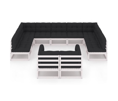 Set de muebles de jardín 11 pzas con cojines madera pino blanco