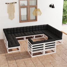 Set de muebles de jardín 11 pzas con cojines madera pino blanco