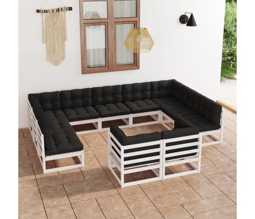 Set de muebles de jardín 11 pzas con cojines madera pino blanco