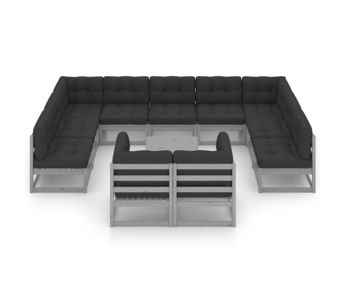 Set de muebles de jardín 12 pzas con cojines madera pino gris