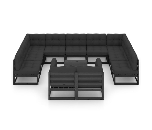 Set de muebles de jardín 12 pzas con cojines madera pino negro