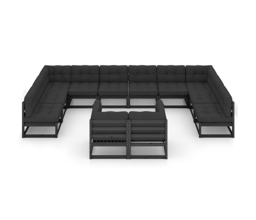 Set de muebles de jardín 12 pzas con cojines madera pino negro