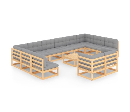 Juego de muebles de jardín 13 pzas y cojines madera maciza pino