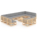 Juego de muebles de jardín 13 pzas y cojines madera maciza pino