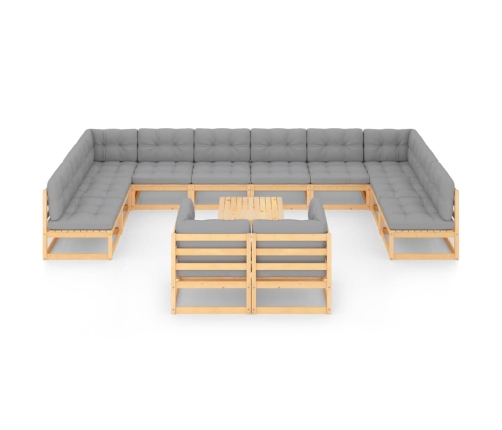 Juego de muebles de jardín 13 pzas y cojines madera maciza pino