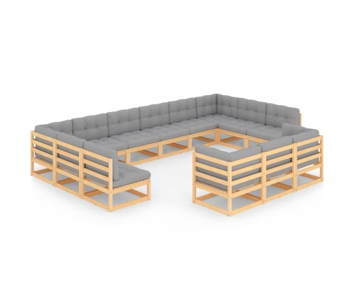 Juego de muebles de jardín 13 pzas y cojines madera maciza pino