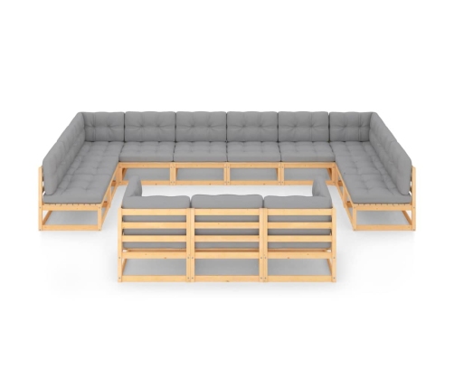 Juego de muebles de jardín 13 pzas y cojines madera maciza pino