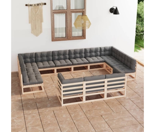 Juego de muebles de jardín 13 pzas y cojines madera maciza pino