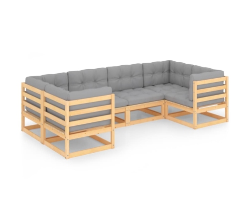Juego de muebles de jardín 6 pzas y cojines madera maciza pino