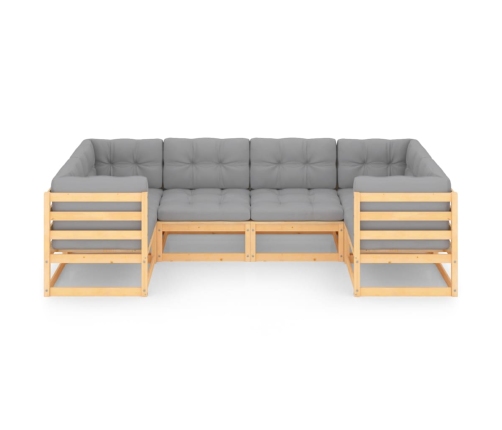 Juego de muebles de jardín 6 pzas y cojines madera maciza pino