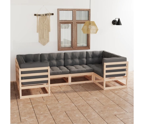 Juego de muebles de jardín 6 pzas y cojines madera maciza pino