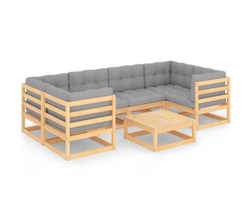 Juego de muebles de jardín 7 pzas y cojines madera maciza pino
