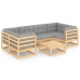 Juego de muebles de jardín 7 pzas y cojines madera maciza pino