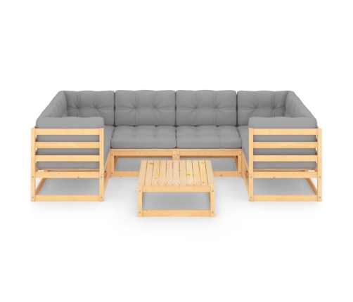 Juego de muebles de jardín 7 pzas y cojines madera maciza pino