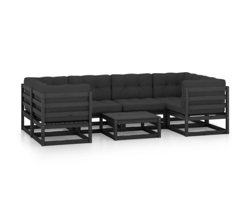 Set de muebles de jardín 7 pzas con cojines madera pino negro