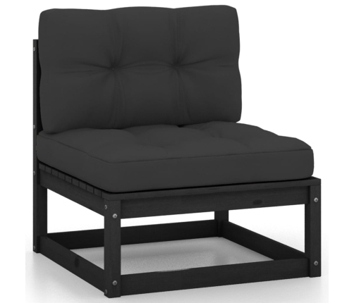 Set de muebles de jardín 7 pzas con cojines madera pino negro