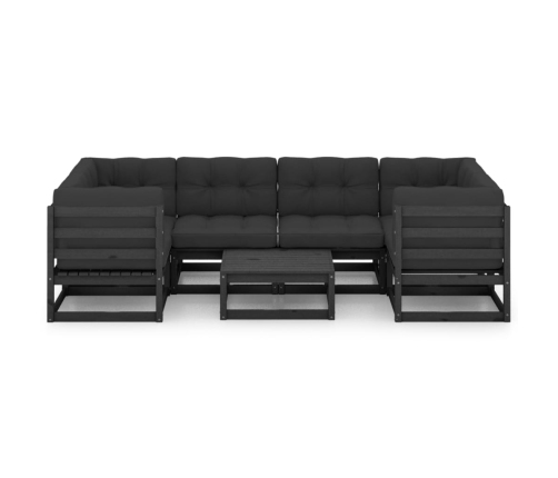 Set de muebles de jardín 7 pzas con cojines madera pino negro