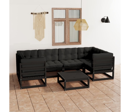 Set de muebles de jardín 7 pzas con cojines madera pino negro