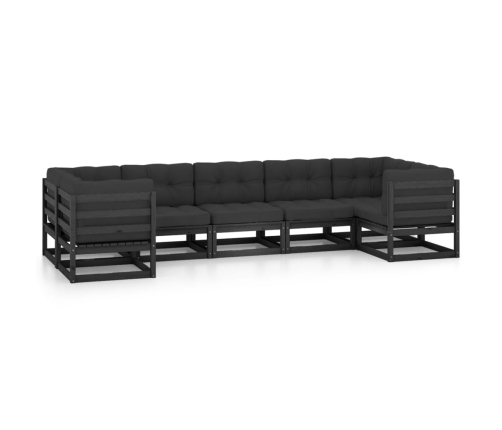 Set de muebles de jardín 7 pzas con cojines madera pino negro