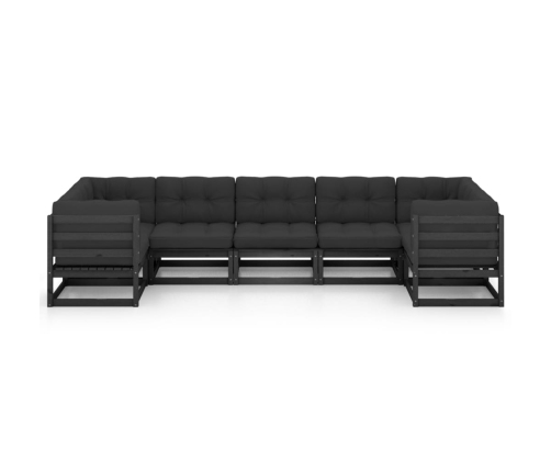 Set de muebles de jardín 7 pzas con cojines madera pino negro
