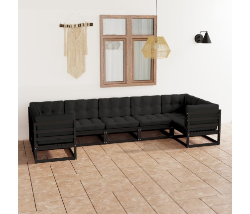 Set de muebles de jardín 7 pzas con cojines madera pino negro