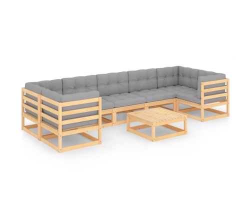 Muebles de jardín 8 pzas y cojines madera maciza pino