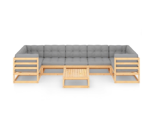 Muebles de jardín 8 pzas y cojines madera maciza pino