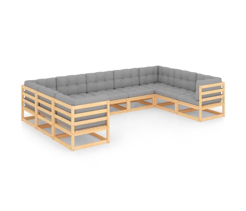 Juego de muebles de jardín 9 pzas y cojines madera maciza pino