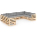 Juego de muebles de jardín 9 pzas y cojines madera maciza pino