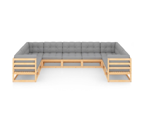 Juego de muebles de jardín 9 pzas y cojines madera maciza pino
