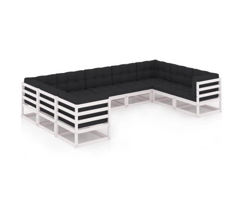 Set de muebles de jardín 9 pzas con cojines madera pino blanco