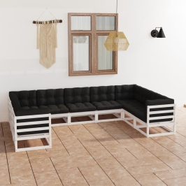 Set de muebles de jardín 9 pzas con cojines madera pino blanco