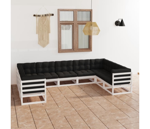 Set de muebles de jardín 9 pzas con cojines madera pino blanco