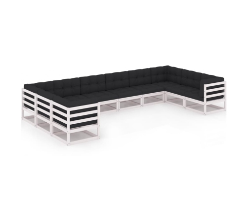 Set de muebles de jardín 10 pzas con cojines madera pino blanco