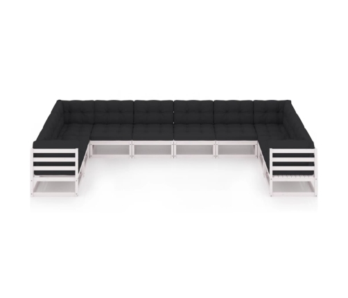 Set de muebles de jardín 10 pzas con cojines madera pino blanco