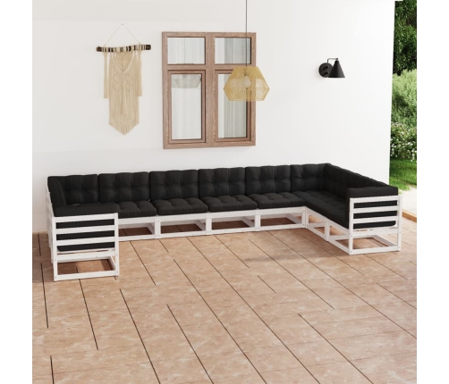 Set de muebles de jardín 10 pzas con cojines madera pino blanco