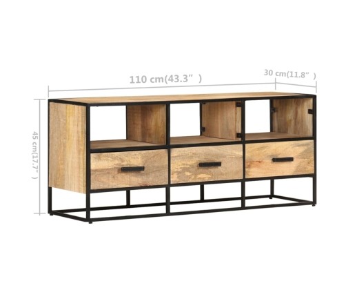 Mueble para TV de madera maciza de mango rugosa 110x30x45 cm