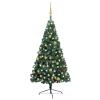 Medio árbol de Navidad con luces y bolas verde 120 cm