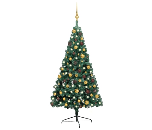 Medio árbol de Navidad con luces y bolas verde 120 cm