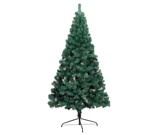 Medio árbol de Navidad con luces y bolas verde 120 cm