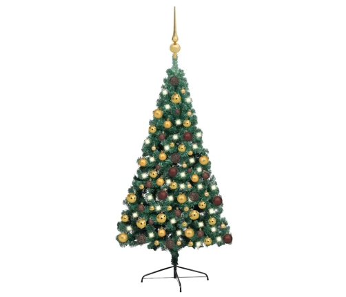 Medio árbol de Navidad con luces y bolas verde 180 cm