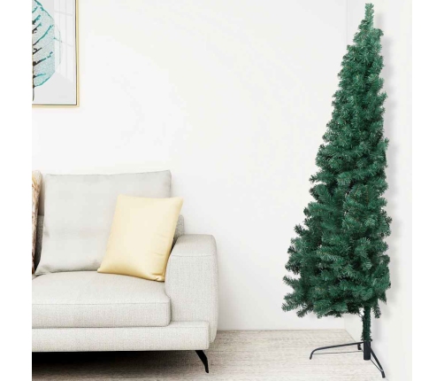 Medio árbol de Navidad con luces y bolas verde 180 cm