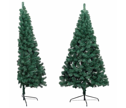 Medio árbol de Navidad con luces y bolas verde 180 cm