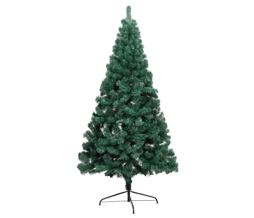 Medio árbol de Navidad con luces y bolas verde 210 cm