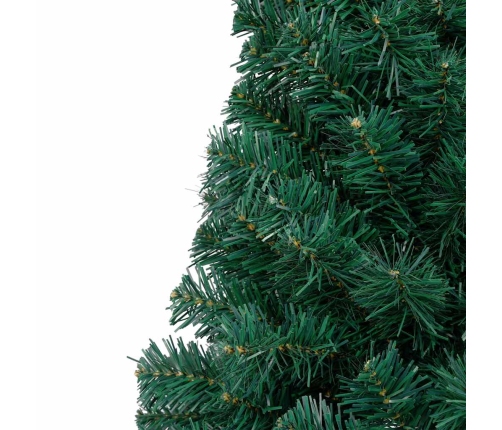 Medio árbol de Navidad con luces y bolas verde 210 cm