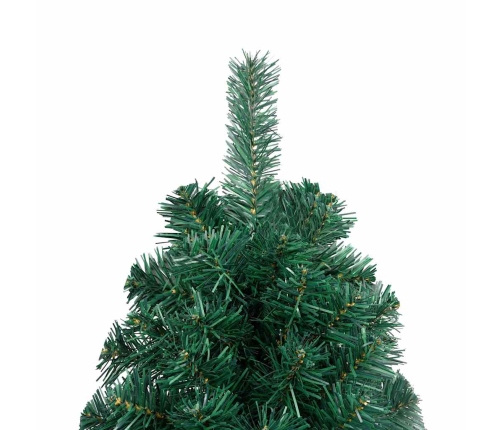 Medio árbol de Navidad con luces y bolas verde 210 cm