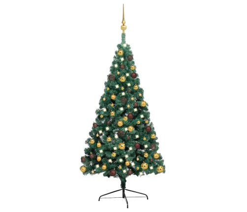 Medio árbol de Navidad con luces y bolas verde 240 cm