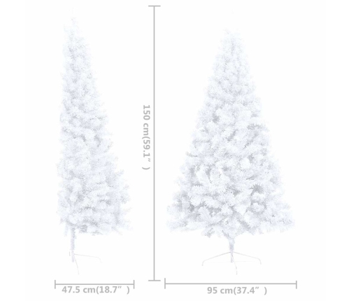 Medio árbol de Navidad con luces y bolas blanco 150 cm