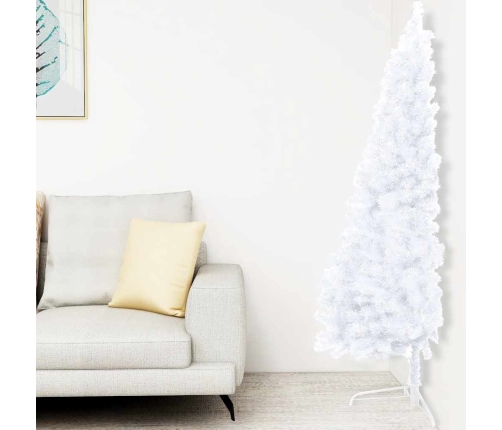 Medio árbol de Navidad con luces y bolas blanco 180 cm