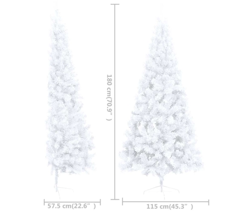 Medio árbol de Navidad con luces y bolas blanco 180 cm